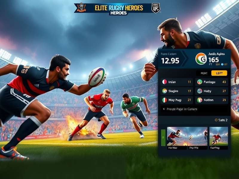 Elite Rugby Heroes gameplay screenshot showing intense rugby action